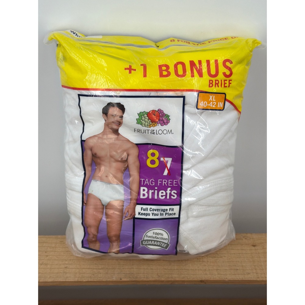 Fruit of the Loom Mens Tag Free Briefs 8+1 Bonus Pack White XL 40-42 9 Total